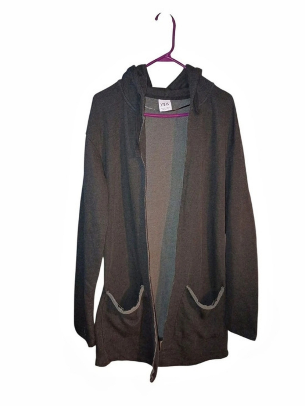 Zara Hooded Open Front Jacket in Black